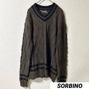 솔비노 M 남성용 니트 이탈리아 브랜드 V넥 케이블 짜임