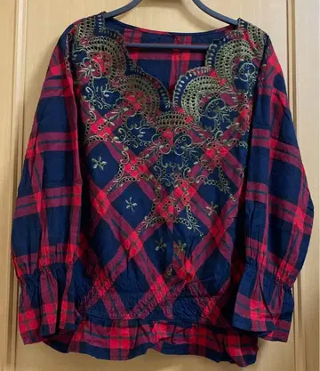 [아즈노우아즈] 체크 블라우스 레드 프리 사이즈