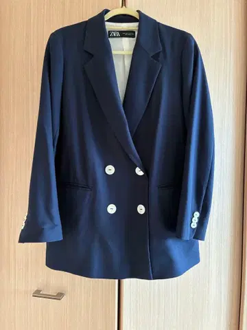 택 포함 미사용 ZARA 네이비 재킷 더블 실측치수 M 상당 다크 네이비