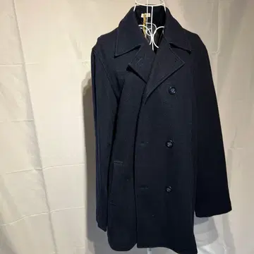 남성용 울 혼방 피코트 다크 네이비