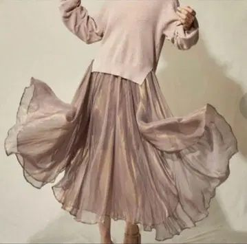 Lily Brown 릴리 브라운 쉬폰 롱 스커트 핑크 베이지