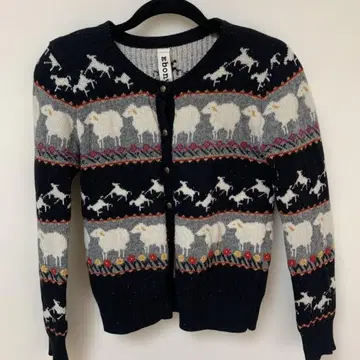 양과 말 패턴 네이비 가디건