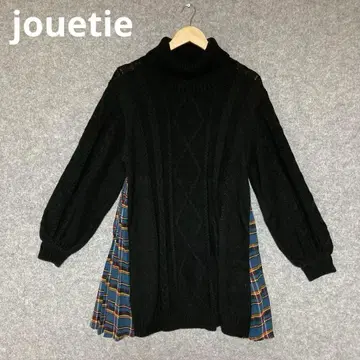 jouetie 블랙 케이블 니트 체크 무늬 긴팔