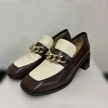 HARUTA 브라운 화이트 체인 로퍼