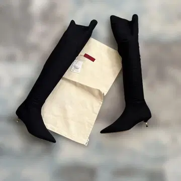 블랙 롱 부츠 울 스틸레토