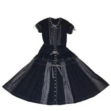 새상품급! 원더풀 월드 핀턱 피코 프릴 블랙 펄 원피스