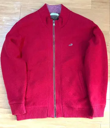 [라코스테] 니트 자켓 L 사이즈 레드 집업 충전솜 라이너 포함