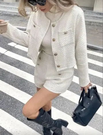 화이트 노카라 자켓 셋업