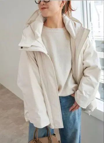 Spick & Span 인기 발수 후디드 다운 코트 화이트 36