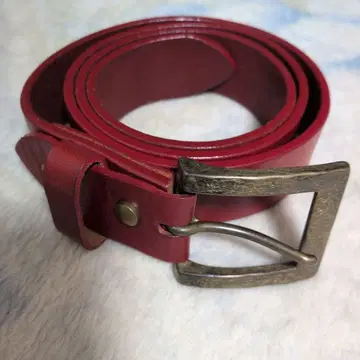 놋쇠 버클 소 가죽 벨트 (빨간색) 34mm 폭 통가죽 천연 가죽 레드