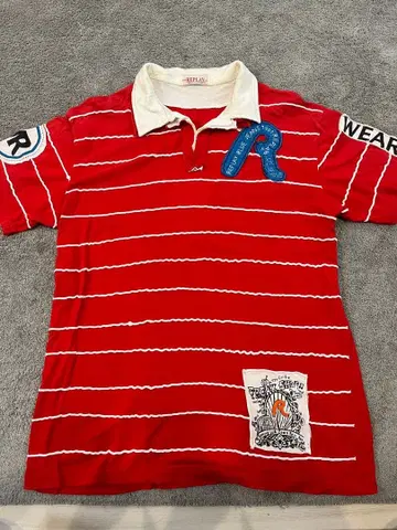 REPLAY 빨간색 스트라이프 피케 셔츠
