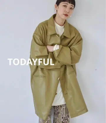 TODAYFUL 에코 가죽 오버 자켓 (올리브)