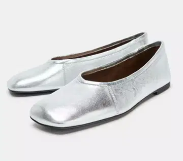 ZARA 메탈릭 실버 발레 슈즈 38