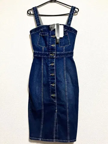 택 포함 새상품 rienda 프론트 버튼 슬릿 데님 원피스 블루