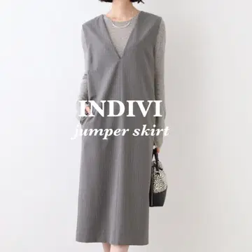 [ 빅 사이즈 ] INDIVI 13 스트라이프 오버롤 스커트 2024AW