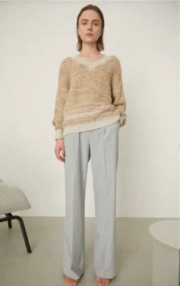 라이트 그레이 와이드 팬츠 플리츠