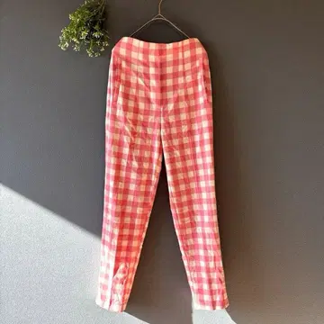 자라 [XS] 내추럴 귀여운 어른 핑크 박스 체크 무늬 하이웨스트 팬츠
