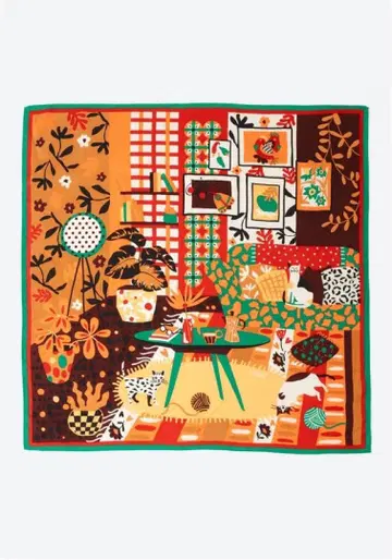 GOBI 사 고양이 x 아트룸 캐시미어 실크 스카프