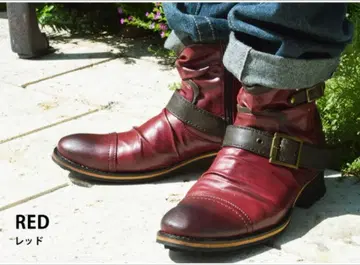 Zeeno 레드 가죽 부츠 지퍼 포함