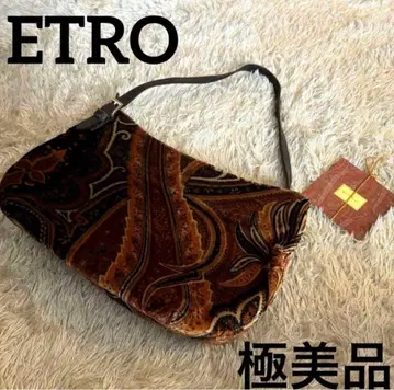 컨디션 최상 에트로 페이즐리 무늬 벨로아 핸드백 벨벳 천연 가죽