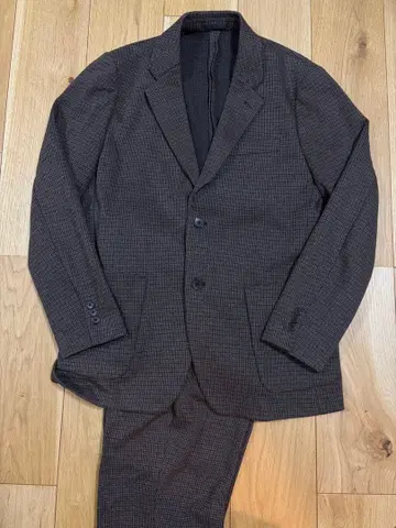 새상품급 셋업 컴포트 자켓 하운드투스 체크 브라운