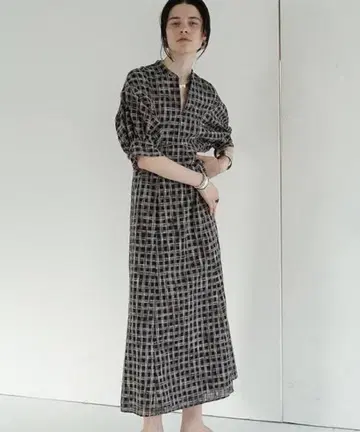 CLANE 클라네 시스루 체크 암 원피스