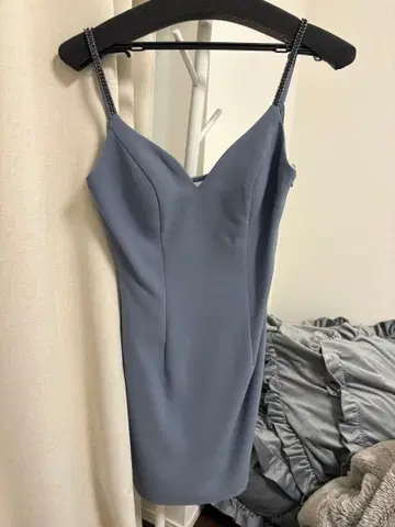 AngelR 블루 그레이 V넥 타이트 드레스