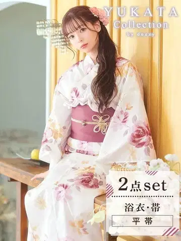 [2점 SET] 수채화 x 연보라 장미 패턴 유카타 [2025 XD