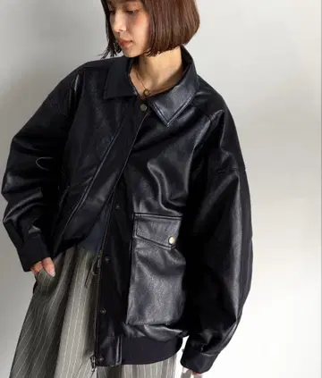 Java 인조 가죽 빈티지 오버 사이즈 블루종 블랙 M