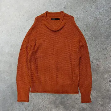 오렌지 니트 스웨터 리브 편직 긴팔 라운드넥 가을/겨울