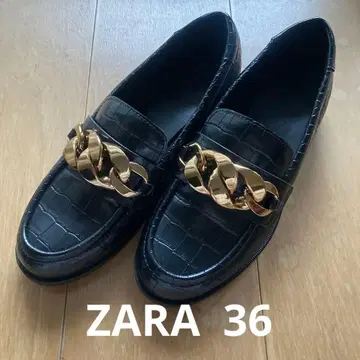 [ 새상품 ] ZARA 자라 블랙 로퍼 골드 체인 36
