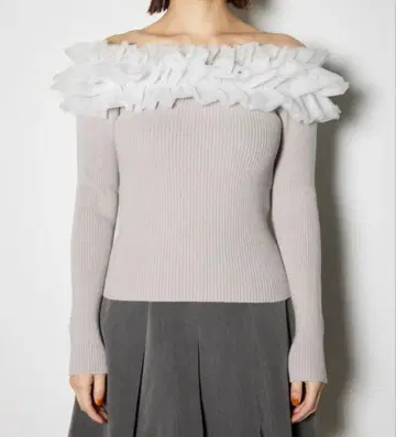 rienda 튤 프릴 오프숄더 니트탑