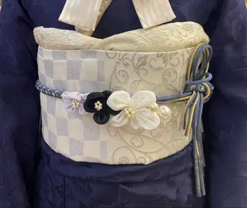 성인식 졸업식 일본풍 꽃 장식 허리띠 네이비