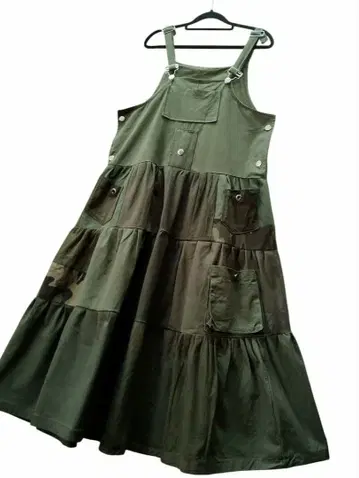 구제 의류 카키 패치워크 오버롤 스커트 리메이크 오버롤