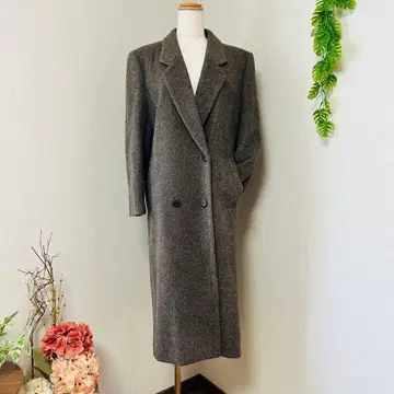 도쿄 스타일 울 90% 롱 코트 큐프라 안감 M L 브라운