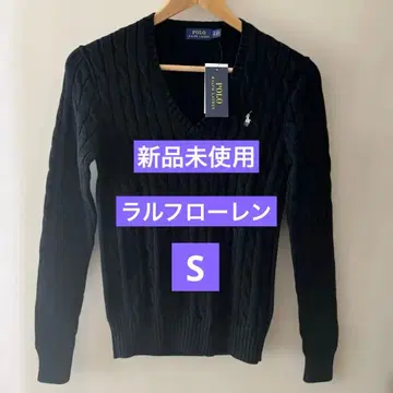 랄프 로렌 블랙 컬러 택 포함 케이블 니트 V넥 스웨터 미사용 새상품
