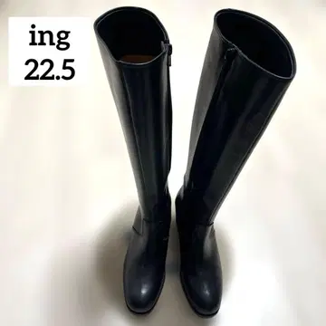 ing 블랙 가죽 지퍼 롱 부츠