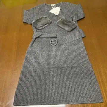 리브 니트 그레이 긴팔 원피스 M