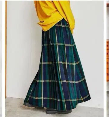 택 포함 coen 코엔 체크 플리츠 스커트 롱 맥시