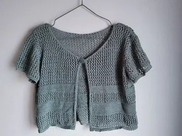 그린 뜨개질 반팔 가디건