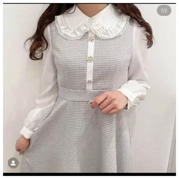 evelyn 에블린 체크 무늬 카라 부착 원피스 사이즈 S