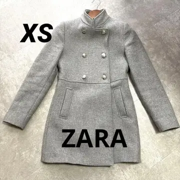 XS ZARA 그레이 더블 브레스트 피 코트 울 혼방 완판 멋쟁이