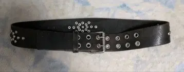 더블 핑 빈티지 스터드 블랙 가죽 벨트 90s 00s