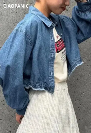 [ 새상품 ] 차오패닉 숏 기장 드로스트 모듬 셔츠 블루 데님