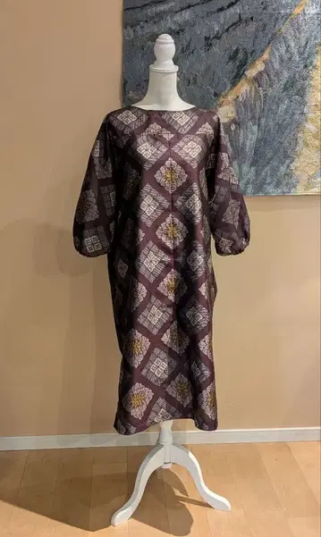 앤티크 순수 실크 오시마 명주 옷감 기모노 리메이크 풀오버 원피스