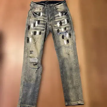 PURPLE-BRAND 데미지 페인트 스키니 데님