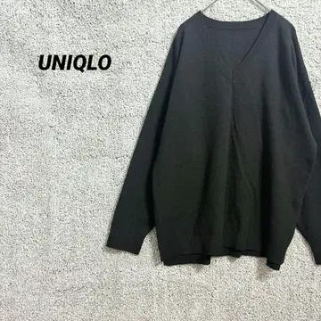 3275 유니클로 긴팔 니트 스웨터 블랙 V넥 블랙 상의 XL