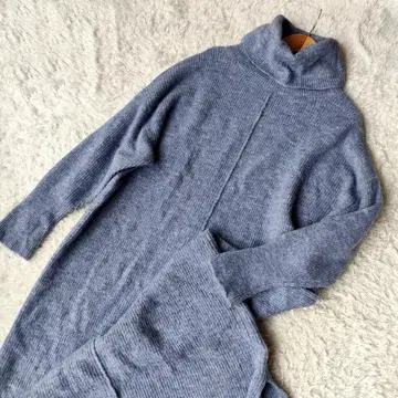 레이지블루 7G 롱 터틀 니트 원피스 F 블루 알파카 혼방