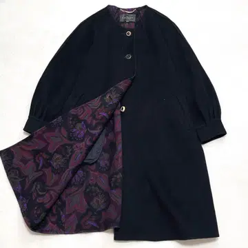 크레모나 캐시미어 알파카 노카라 롱 리버 코트 골드 버튼 꽃무늬