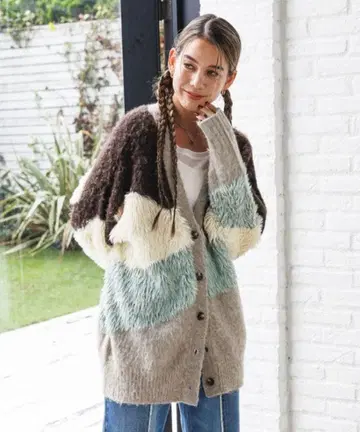 BAYFLOW 컬러 블록 긴팔 가디건